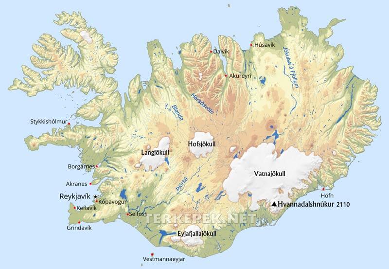 Izland térkép